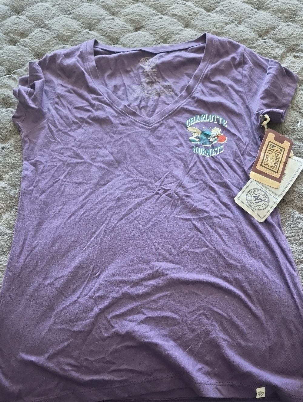 47 Women’s Purple V-Neck Charlotte Hornets Tee